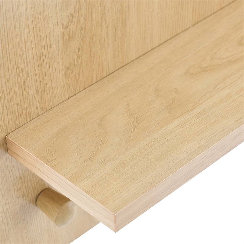 Modway Glint Hanging Wall Round Mirror with Wood Grain Rectangular Frame in Oak