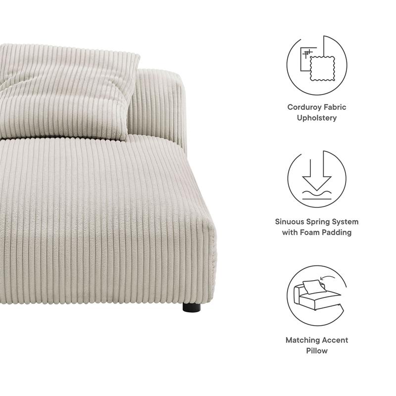 Solace Modular Corduroy Upholstered Armless Chaise Lounge in Almond
