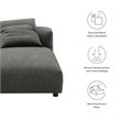 Solace Modular Upholstered Fabric Armless Chaise Lounge in Charcoal