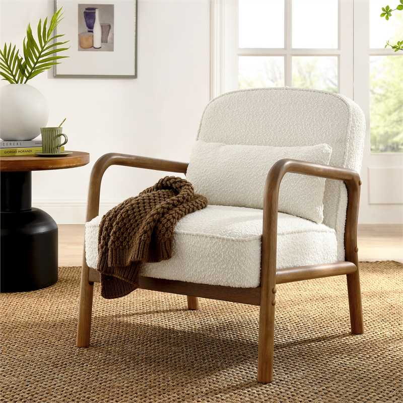 Charlie Boucle Upholstered Armchair in Ivory
