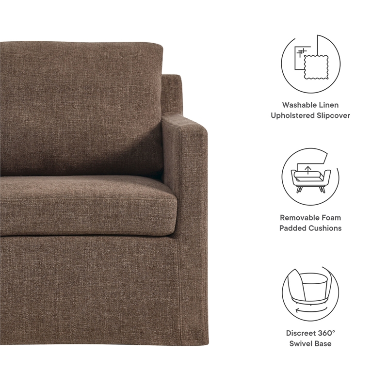 Serene Fabric Slipcovered Swivel Armchair in Mocha