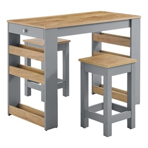 Galley3-Piece Kitchen Island and Stool Set in Oak Gray