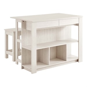 Meadowbrook3-Piece Kitchen Island and Stool Set in White Maple