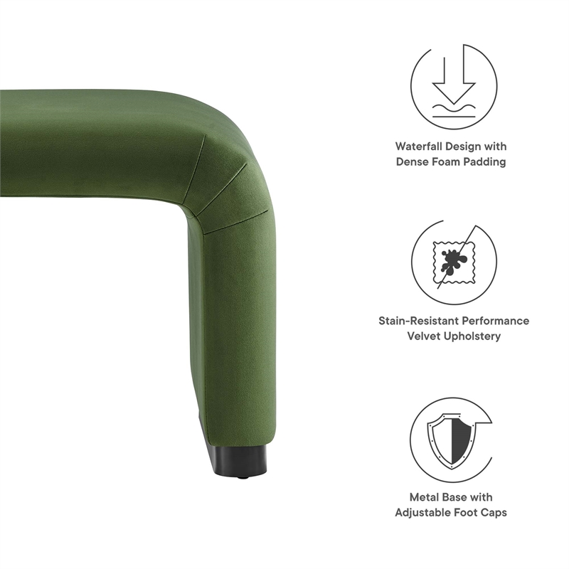 koda performance velvet waterfall stool in black moss green