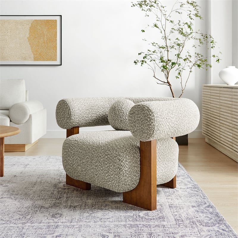 Modway Jace Boucle Fabric Upholstered Accent Chair in River Rock