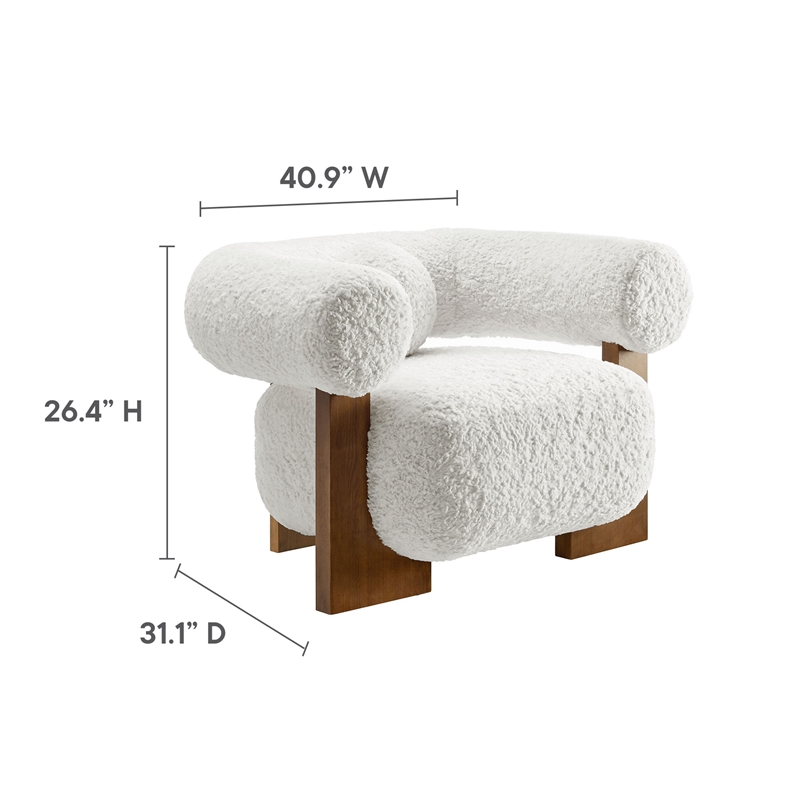 Modway Jace Faux Fur Fabric Upholstered Accent Chair in Feather