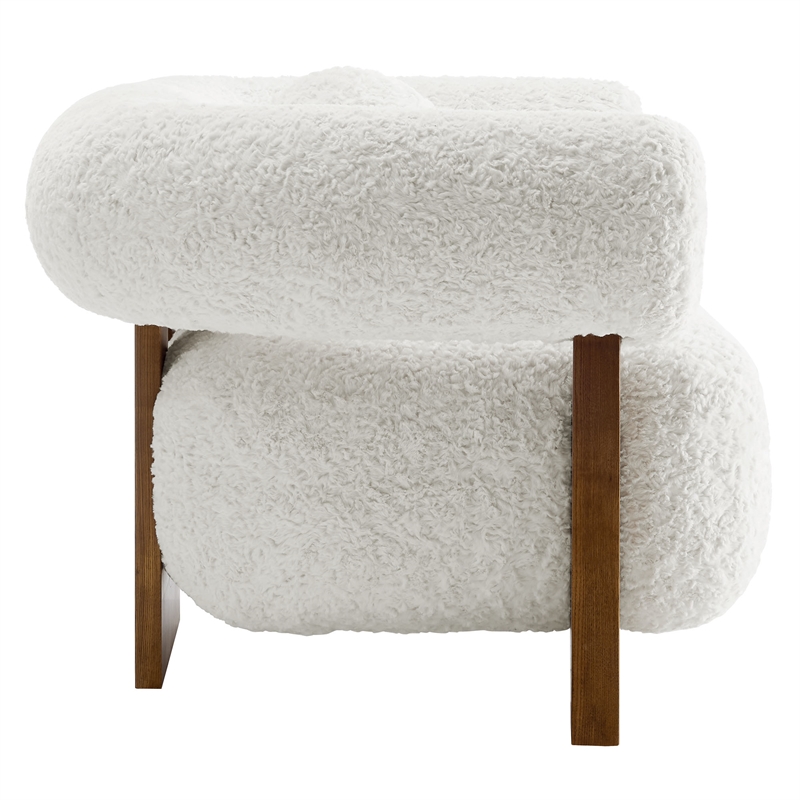 Modway Jace Faux Fur Fabric Upholstered Accent Chair in Feather