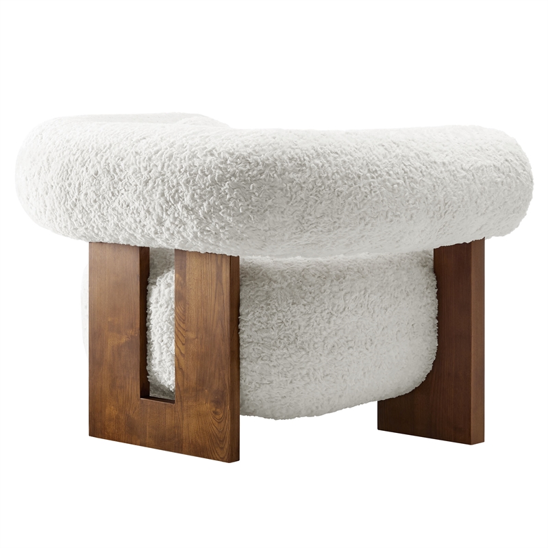 Modway Jace Faux Fur Fabric Upholstered Accent Chair in Feather