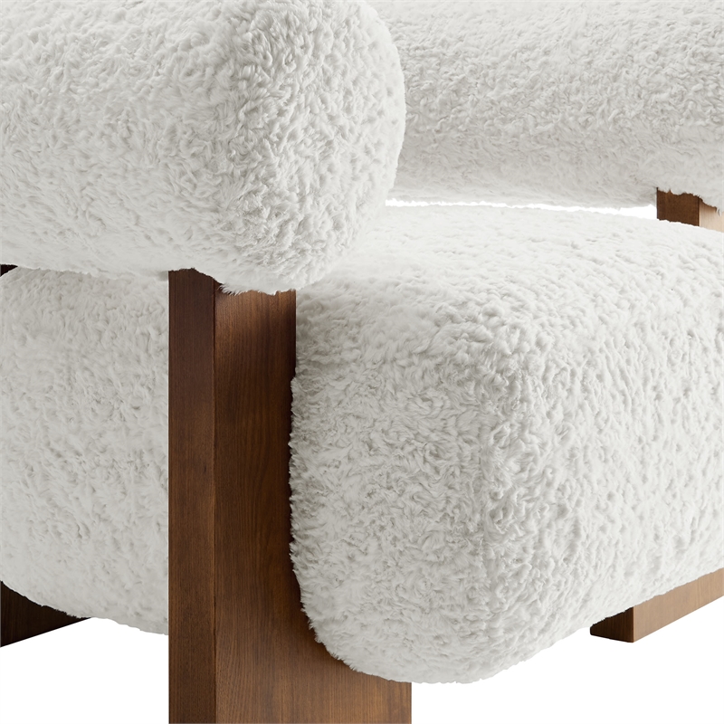 Modway Jace Faux Fur Fabric Upholstered Accent Chair in Feather