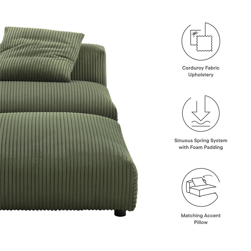 Solace Modular Corduroy Upholstered Armless Chair and Ottoman Set in Fern