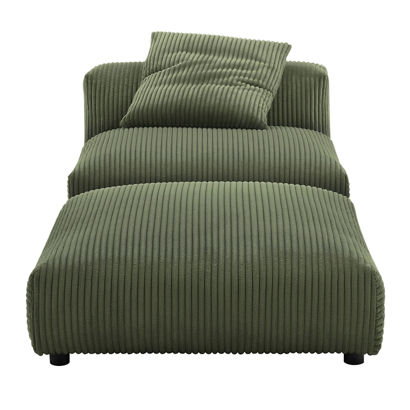 Solace Modular Corduroy Upholstered Armless Chair and Ottoman Set in Fern
