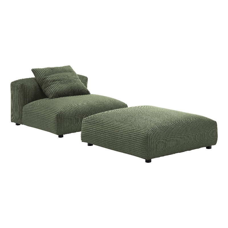 Solace Modular Corduroy Upholstered Armless Chair and Ottoman Set in Fern