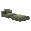 Solace Modular Corduroy Upholstered Armless Chair and Ottoman Set in Fern