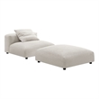 Solace Modular Upholstered Fabric Armless Chair and Ottoman Set in Salt