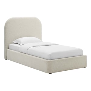 Keynote Upholstered Fabric Curved Twin Platform Bed in Heathered Weave Ivory