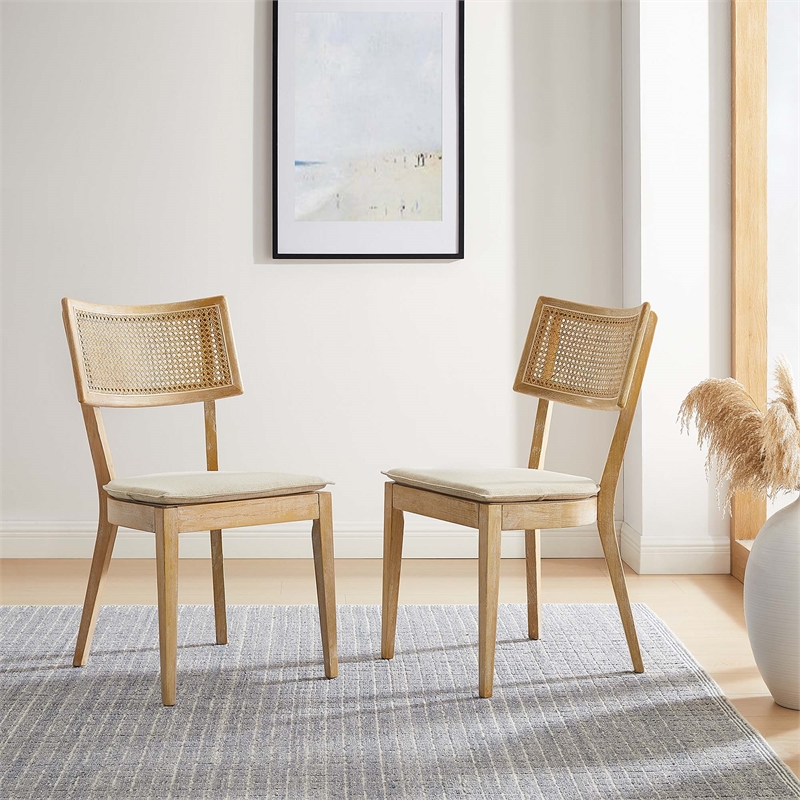 Caledonia Fabric Upholstered Wood Dining ChairSet of 2 in Gray Beige