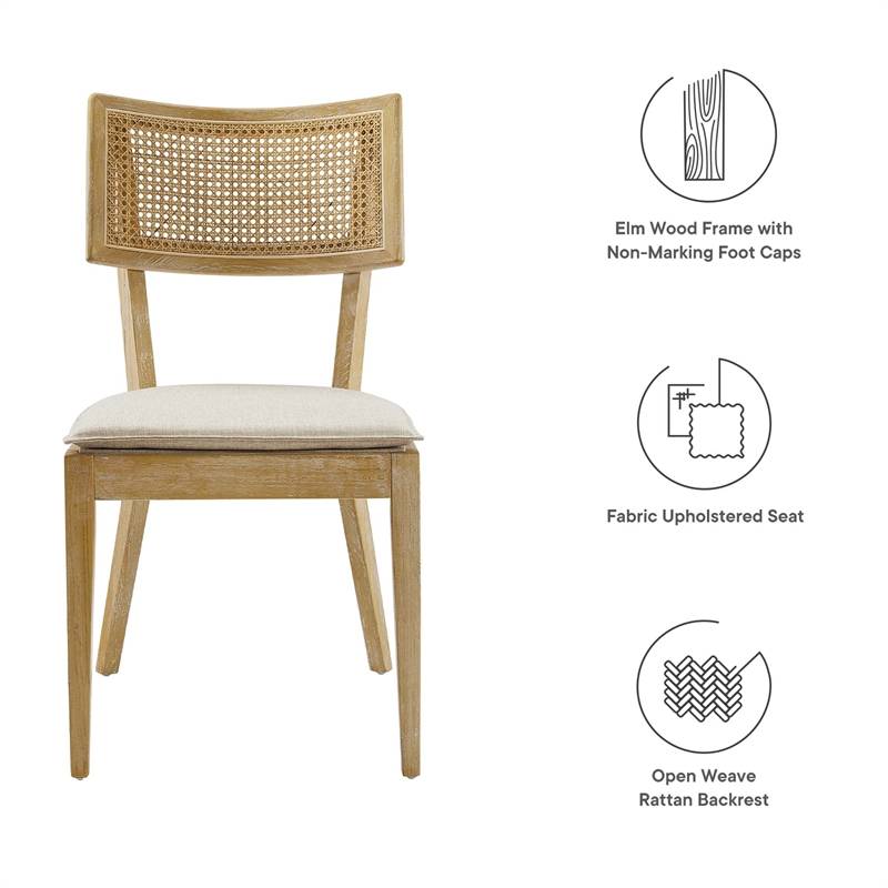 Caledonia Fabric Upholstered Wood Dining ChairSet of 2 in Gray Beige