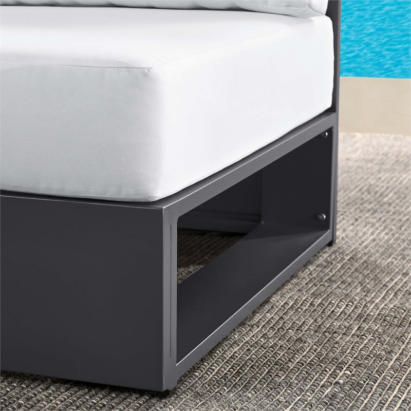 Tahoe Outdoor Patio Powder-Coated Aluminum Modular Armless Chair in Gray White