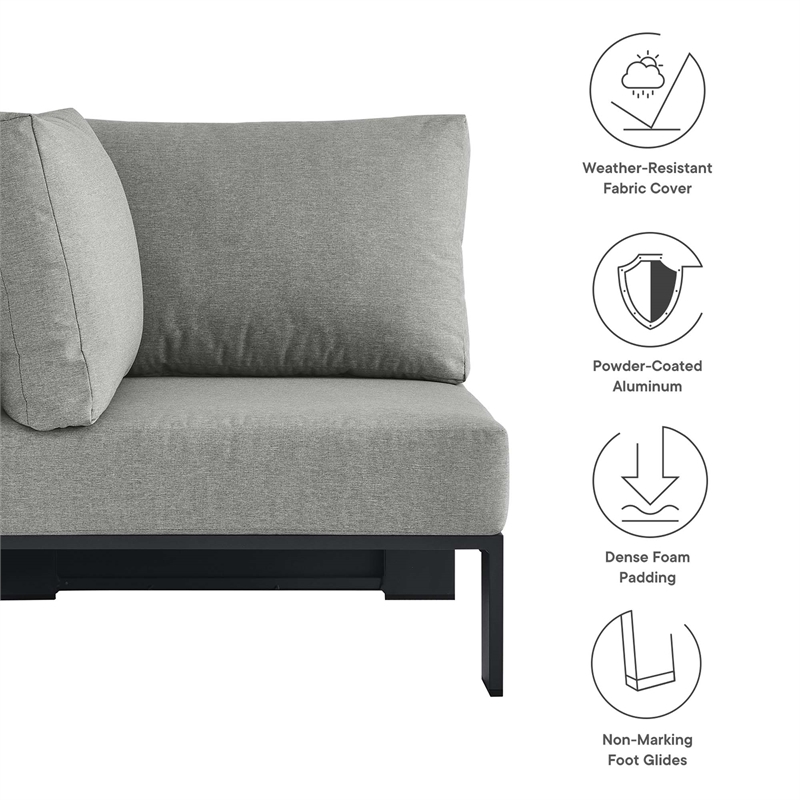 Tahoe Outdoor Patio Powder-Coated Aluminum Modular Corner Chair in Gray Gray