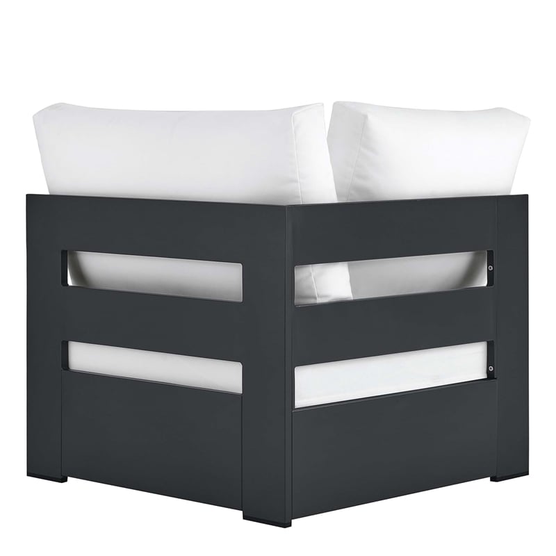 Tahoe Outdoor Patio Powder-Coated Aluminum Modular Corner Chair in Gray White