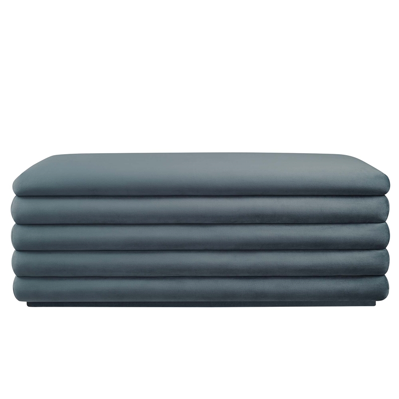Mezzo Upholstered Performance Velvet Storage Bench in Cadet Blue