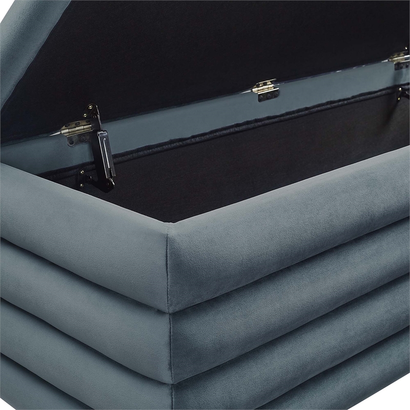 Mezzo Upholstered Performance Velvet Storage Bench in Cadet Blue