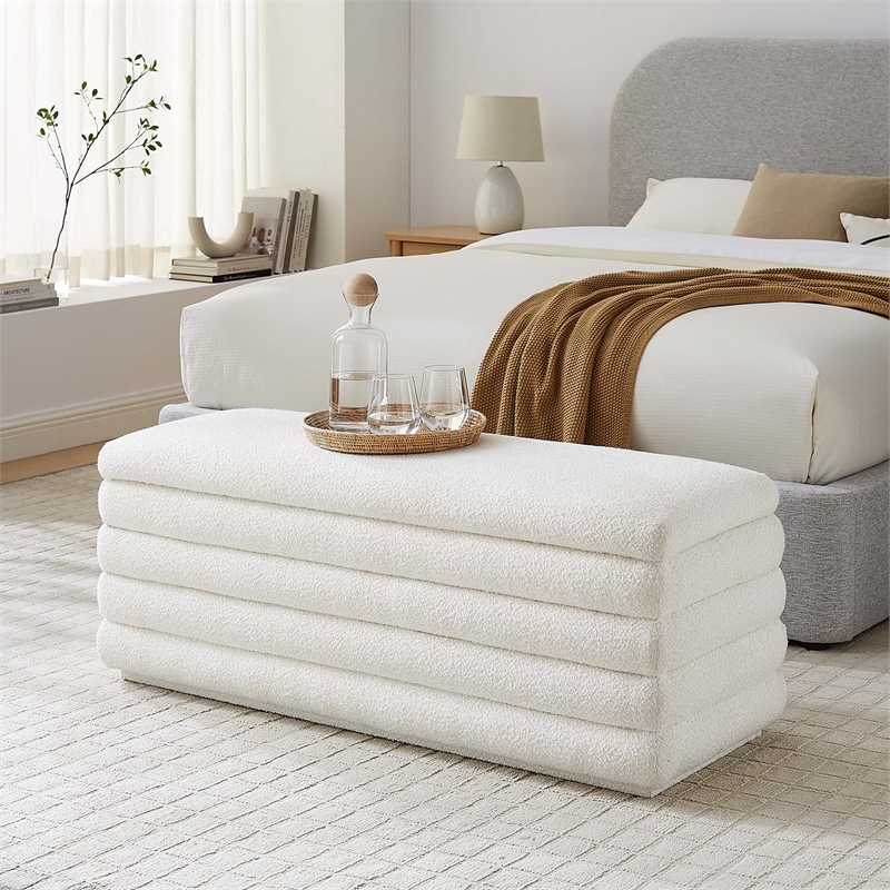 Mezzo Boucle Upholstered Storage Bench in Cloud