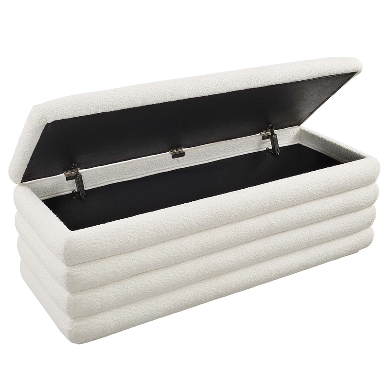 Mezzo Boucle Upholstered Storage Bench in Cloud