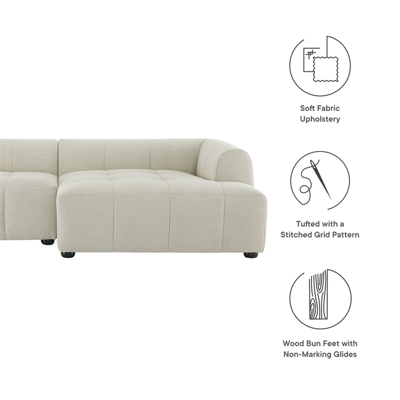 Liana Right-Facing Upholstered Fabric Modular Sofa with Chaise in Linen