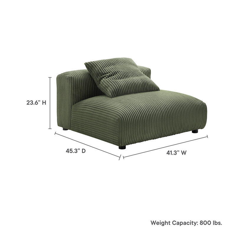 Solace Modular Corduroy Upholstered Armless Chair in Fern