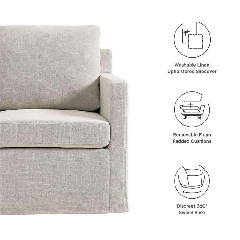 Serene Fabric Slipcovered Swivel Armchair in Linen