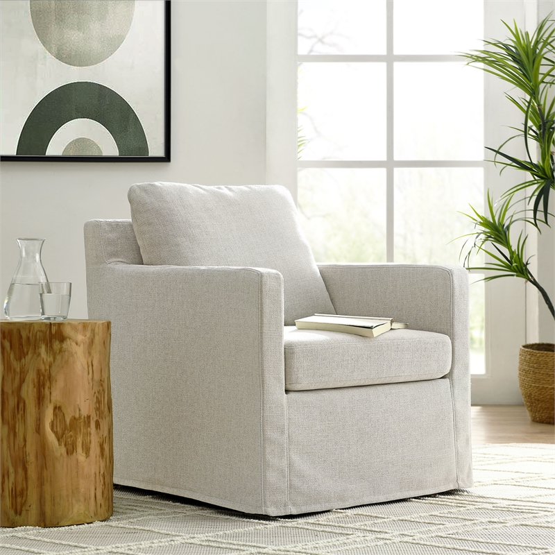 Serene Fabric Slipcovered Swivel Armchair in Linen