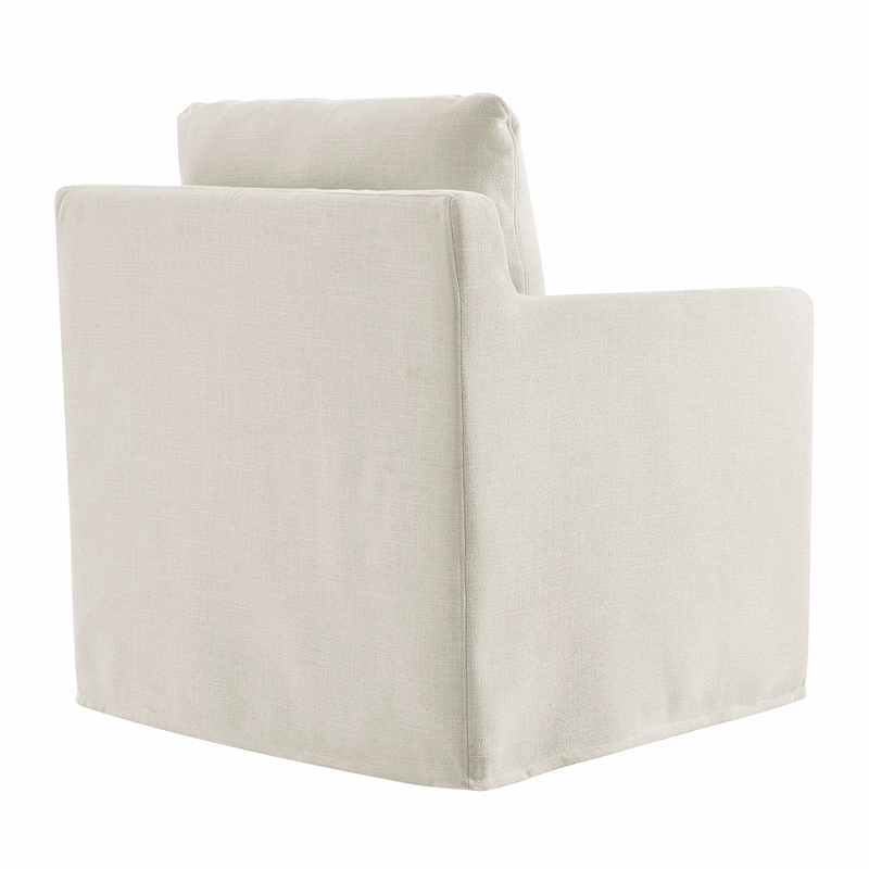 Serene Fabric Slipcovered Swivel Armchair in Salt