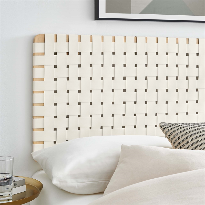 Sparta Weave Vegan Leather Full Headboard in Natural Beige