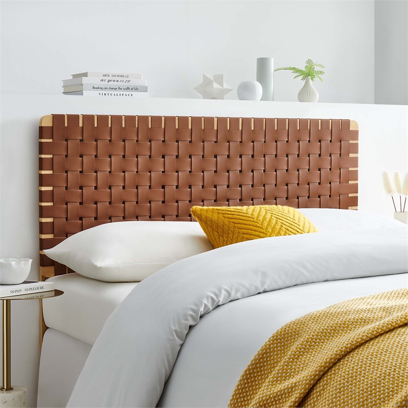 Sparta Weave Vegan Leather Full Headboard in Natural Brown