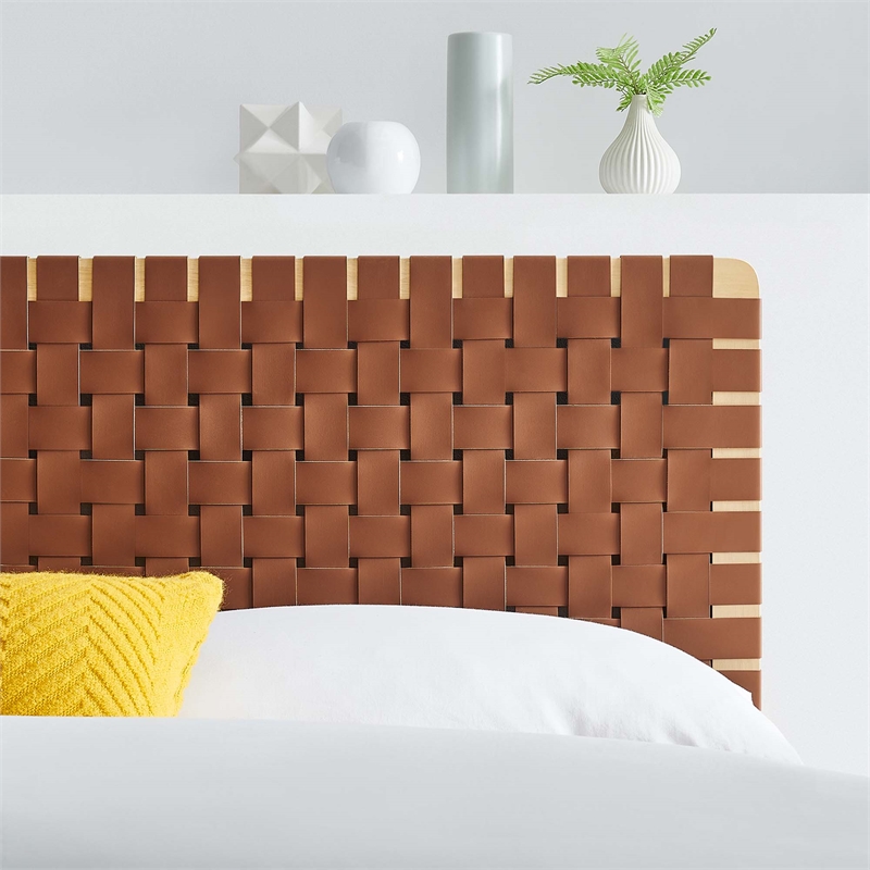 Sparta Weave Vegan Leather Full Headboard in Natural Brown