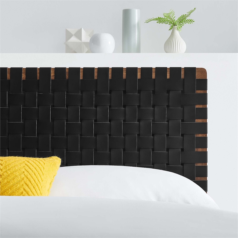 Sparta Weave Vegan Leather Full Headboard in Walnut Black