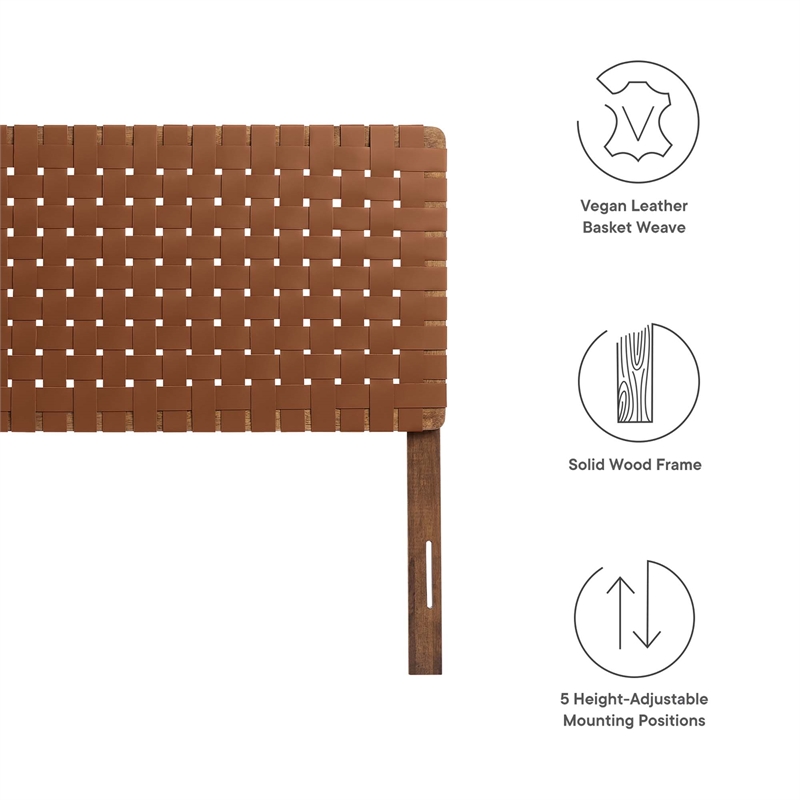 Sparta Weave Vegan Leather Full Headboard in Walnut Brown