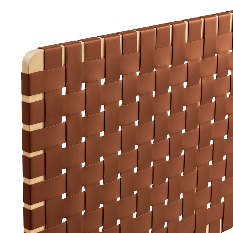 Sparta Weave Wall-Mount Vegan Leather Queen Headboard in Natural Brown