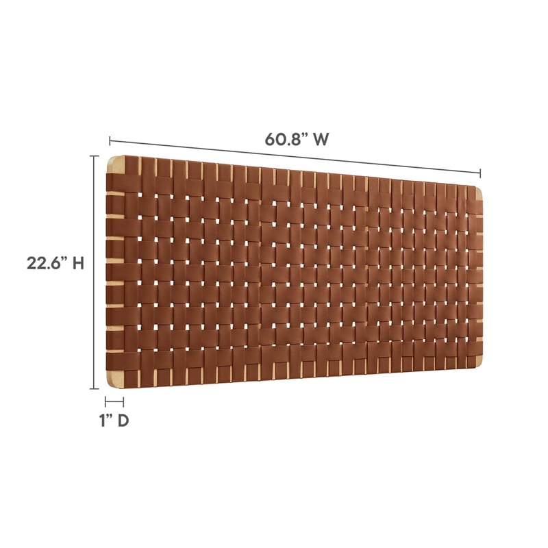 Sparta Weave Wall-Mount Vegan Leather Queen Headboard in Natural Brown