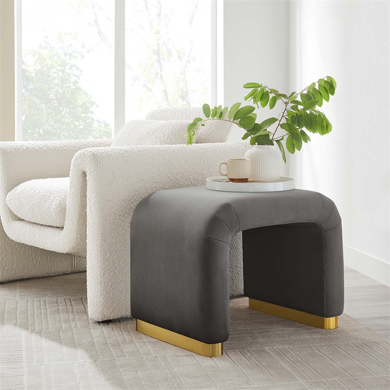 Koda Performance Velvet Waterfall Stool in Brass Storm Gray