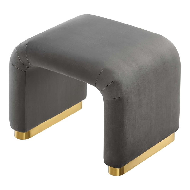 Koda Performance Velvet Waterfall Stool in Brass Storm Gray
