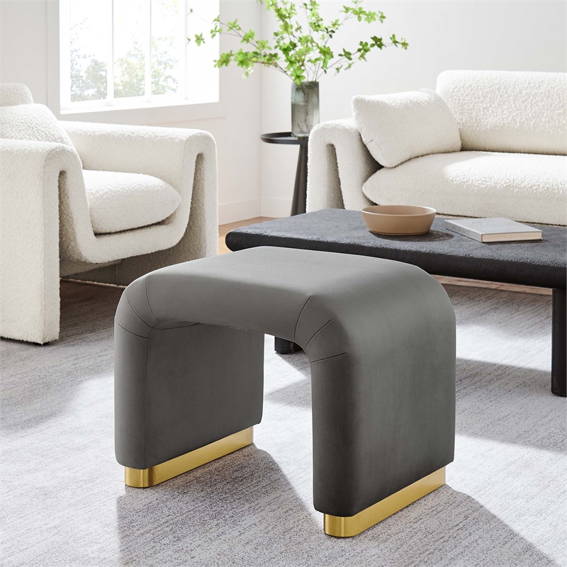 Koda Performance Velvet Waterfall Stool in Brass Storm Gray