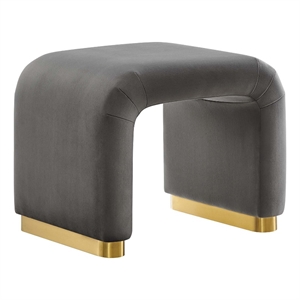 Koda Performance Velvet Waterfall Stool in Brass Storm Gray
