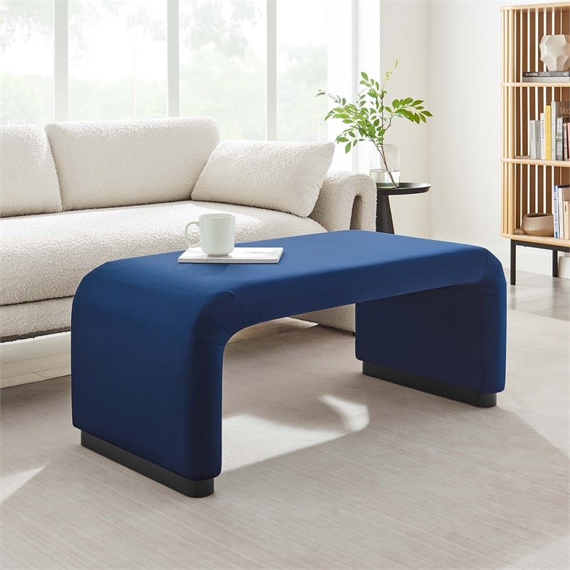 Koda Performance Velvet Waterfall Ottoman in Black Midnight Blue