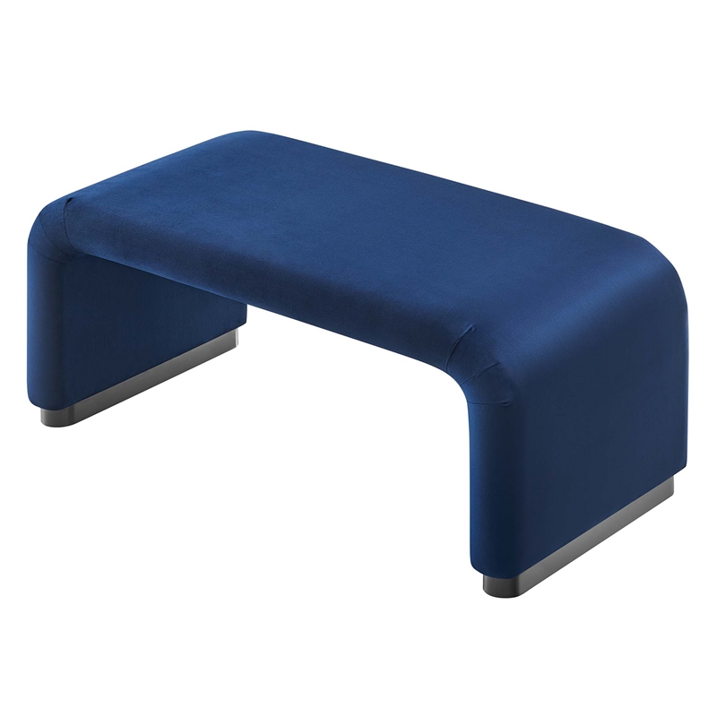 Koda Performance Velvet Waterfall Ottoman in Black Midnight Blue