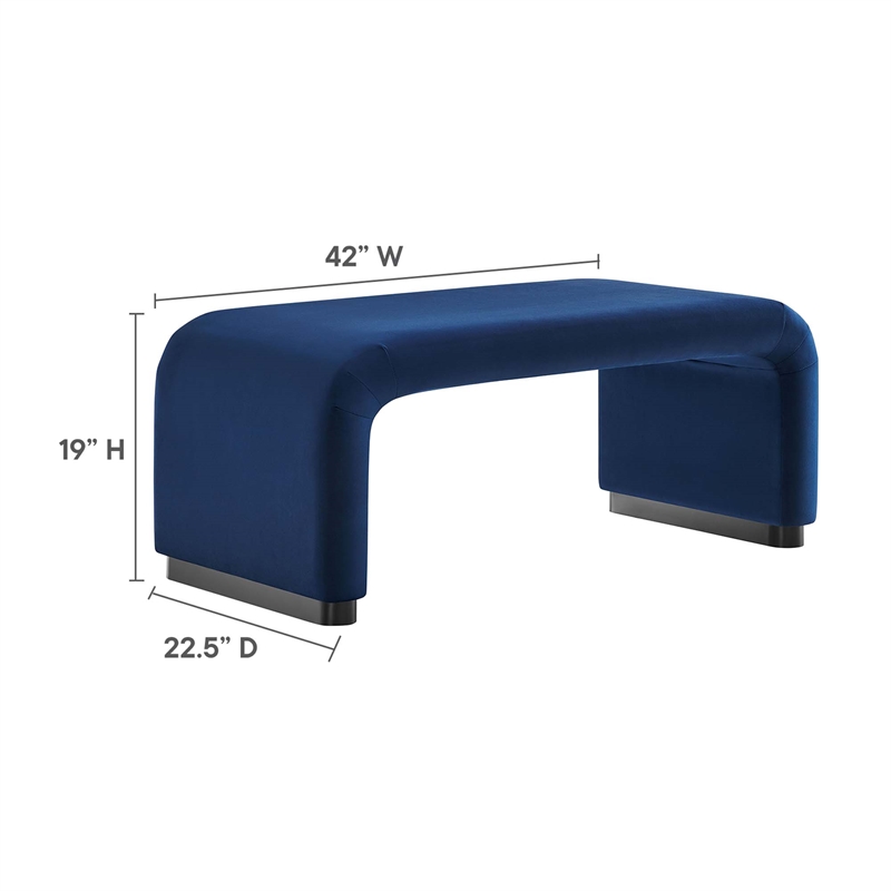 Koda Performance Velvet Waterfall Ottoman in Black Midnight Blue