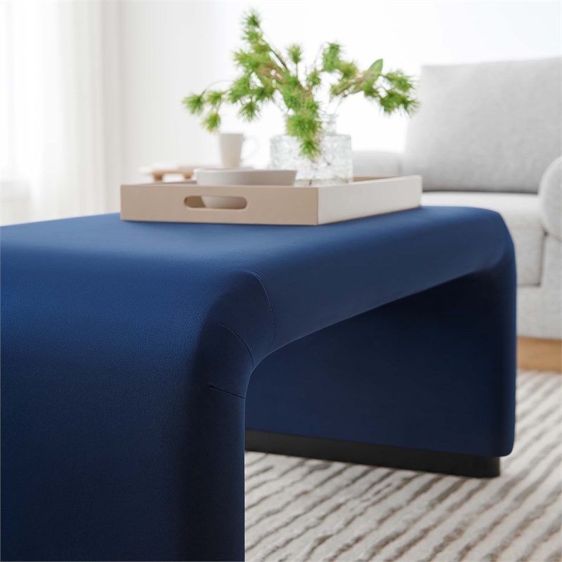 Koda Performance Velvet Waterfall Ottoman in Black Midnight Blue