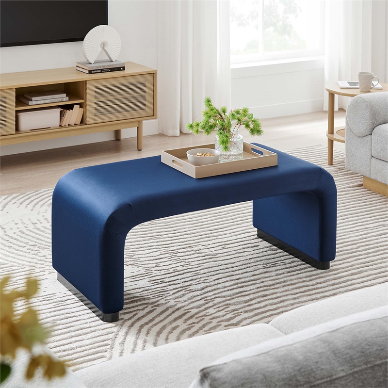 Koda Performance Velvet Waterfall Ottoman in Black Midnight Blue