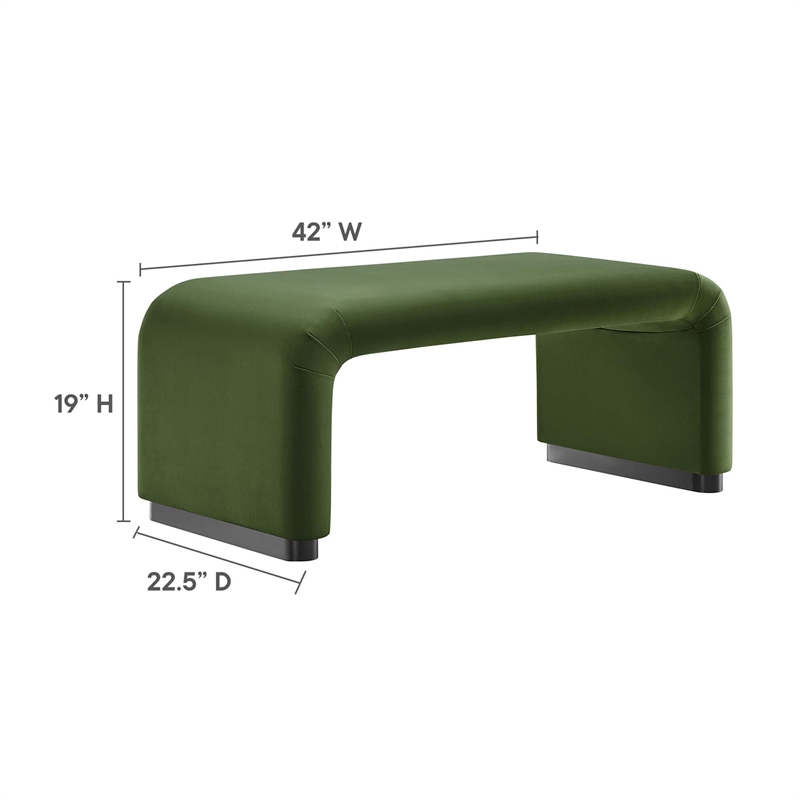 Koda Performance Velvet Waterfall Ottoman in Black Moss Green